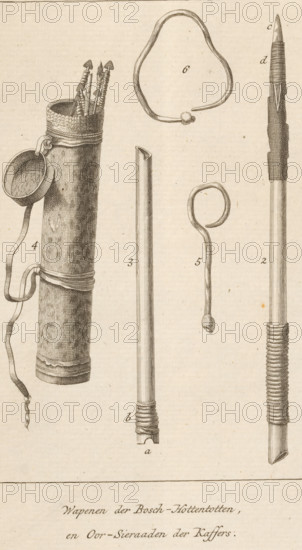 Arms of the Bush Hottentots and Ear Ornaments of the Kaffirs, Arms of the Khoikhoi and ornaments of