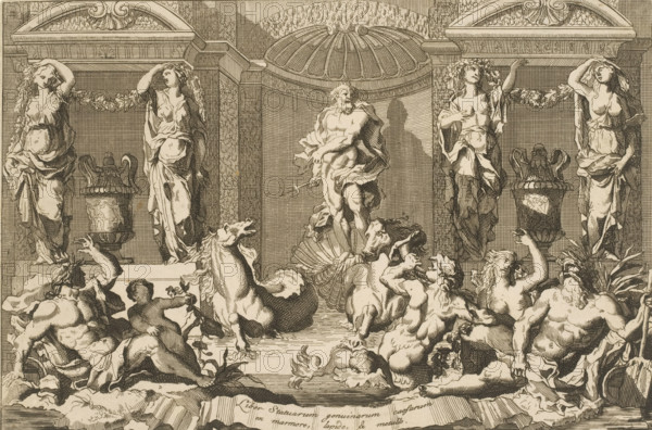 Title print with Neptune, lapids and nymphs, Prints after various statues, Liber Statuarum