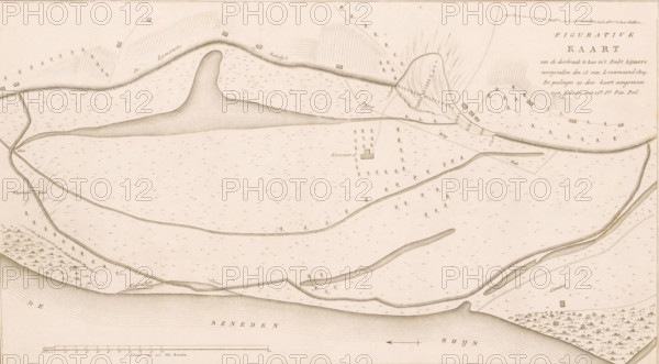 Map of dike breach at Loo, 1809, Figurative Map of the breach at Loo in the Lijmers district