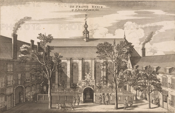 View of the Walloon Church and the St. George's Court in Amsterdam, The French Church, visible at