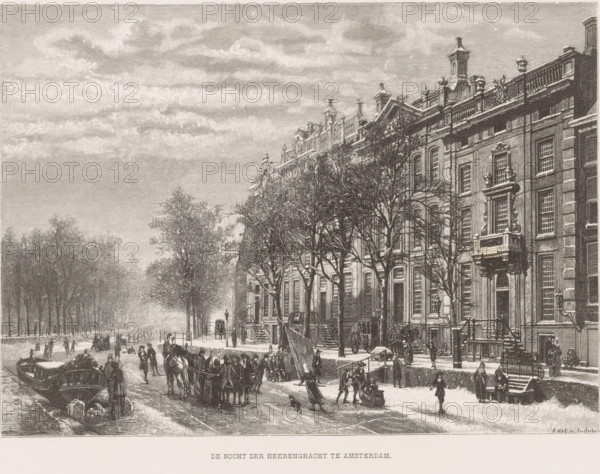 The bend of the Herengracht in Amsterdam, Winter view of the bend in the Herengracht in Amsterdam,