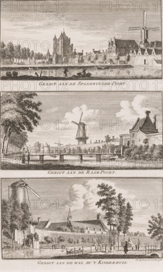 Views of the city walls and gates of Haarlem, View of the Spaerwouder Gate, View of the Raam Gate,
