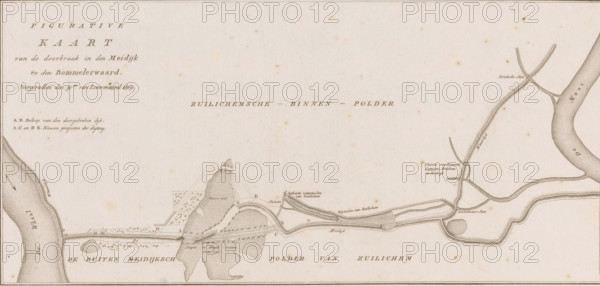 Map of dike breach in the Bommelerwaard, 1809, Figurative Map of the breach in the Meidijk in the