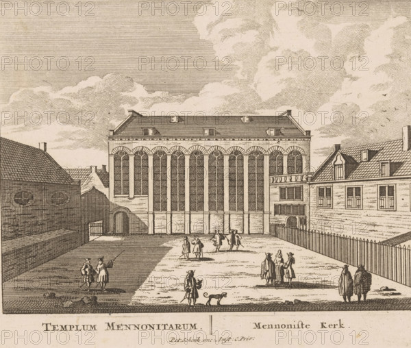 Templum Mennonitarum, Mennoniste Kerk, View of the Mennonite Church Near the Lamb in Amsterdam, 100