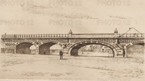 Bridge in Antwerp, print, 1825 - 1900, printmaker, paper, etching, intaglio printmaking technique,