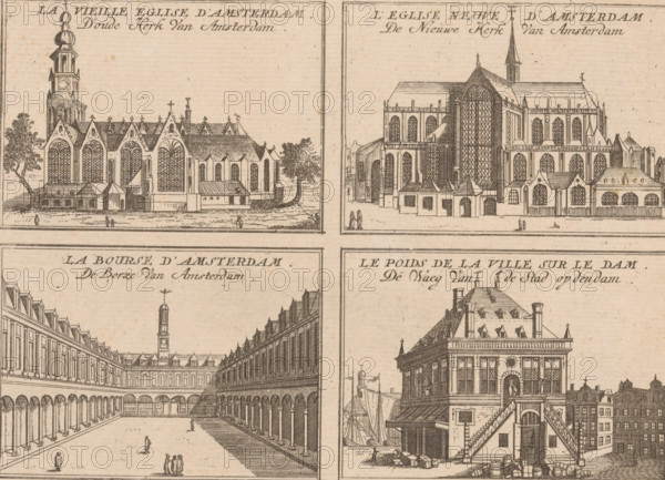 Four views of Amsterdam of the Old Church, the New Church, the Stock Exchange of Hendrick de Keyser