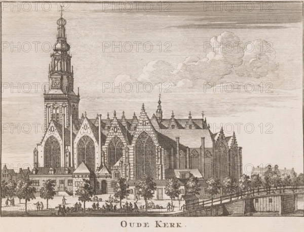Oude Kerk, View of the Oude Kerk in Amsterdam from the Oudezijds Voorburgwal, print, book
