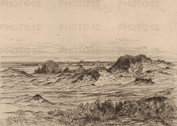 Dunes near Nieuwpoort, print, printmaker: attributed to Jules Marie Armand Goethals, 1854 - 1879,