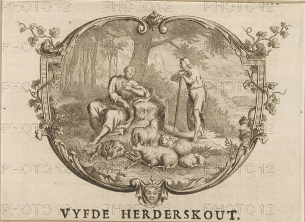Fifth Shepherd Song, Vignette with the two shepherds Mikon and Kantus, print, vignette,