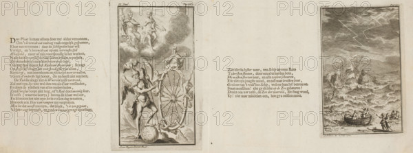 Shipwreck on a rocky coast during storm and lightning (right plate), Fates with thread of life,