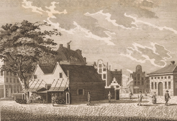 Main guard of the national militia on the Botermarkt in Amsterdam, print, View of the main guard of