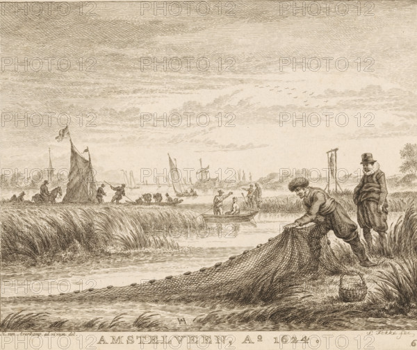 Amstelveen, c. 1624, River landscape with boats near Amstelveen, 1624, North Holland landscapes,