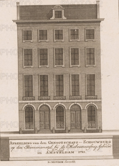 Elevation of the facade of the French Theatre in Amsterdam, Image of the Society Theatre on the
