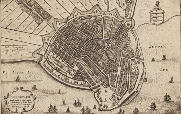 Map of Enkhuizen, Enckhuysen, area plan, print, book illustration, inscription: 'Enckhuijsen is a