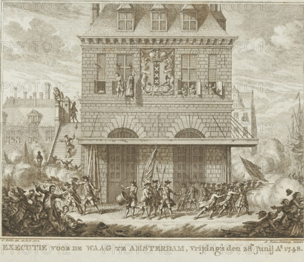 Execution in front of the Weigh House in Amsterdam, Friday, June 28th, Ao. 1748, Riots during the
