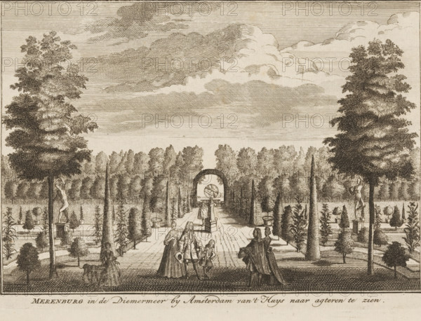 View of the garden of Meerenburg, Merenburg in the Diemermeer near Amsterdam seen from the house