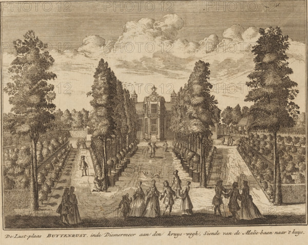 View of the country estate Buitenrust, De Lust-plaas Buytenrust, inde Diemermeer aan den