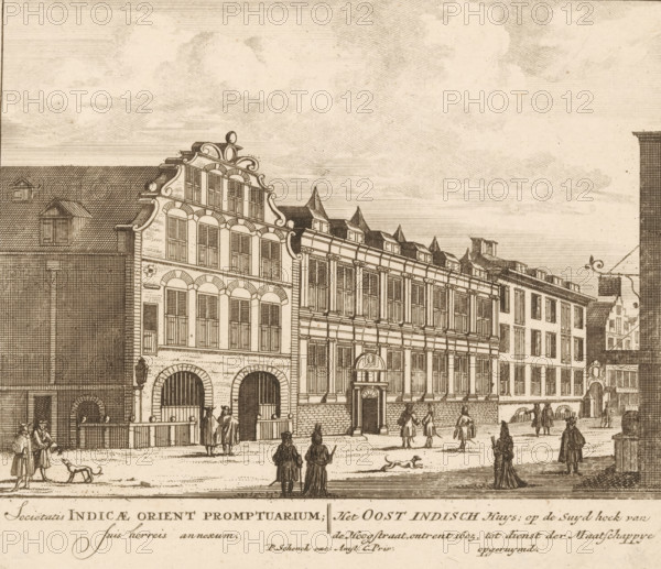 View of the East India House in Amsterdam, Sociëtatis Indicae Orient Promptuarium, suis horreis