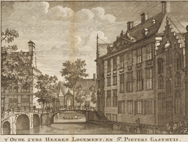 t'Oude Zyds Heeren Logement, en St. Pieters gasthuis, View of the Oudezijds Heerenlogement and