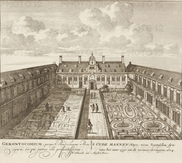 View of the courtyard of the Old Men's House in Amsterdam, Gerontocomium, prope Pandocheum