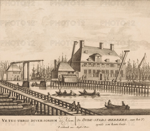 View of the Old City Inn on the IJ in Amsterdam, Vetus urbis diversorium ad Yam, The old city inn,