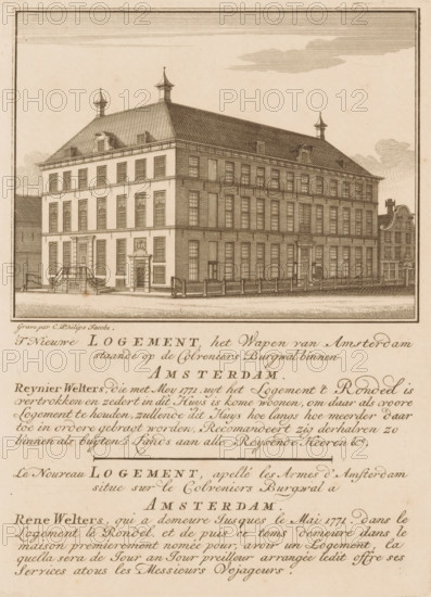 T nieuwe logement het Wapen van Amsterdam staand op de Colveniers Burgwal binnen Amsterdam, Le