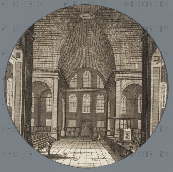 Church interior, print, 1650 - 1800, printmaker, paper, etching, height 135 mm x width 135 mm,