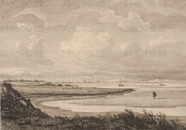 View of the coast of Texel, Texel, print, printmaker: Pierre Louis Dubourcq, Netherlands, 1849,