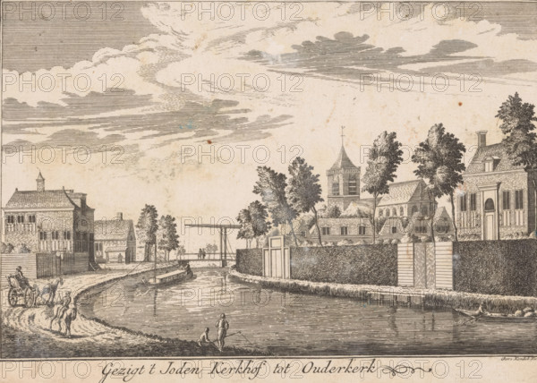View of the Jewish Cemetery in Ouderkerk, print, printmaker: Gerardus Condet, Amsterdam, 1725 -
