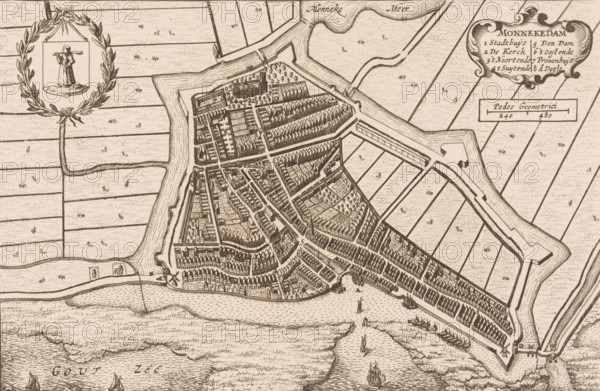 Map of Monnickendam, Monnekedam, area plan, print, printmaker, publisher, Amsterdam, paper,