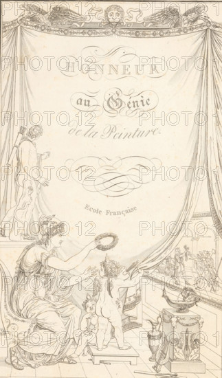 Allegorical title page, Honneur au Génie de la Peinture, ornamental print, Allegorical