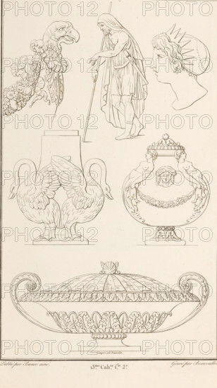 Various ornaments, ornamental print, Ornamental print with various objects. Part (13th. Cah. f.le
