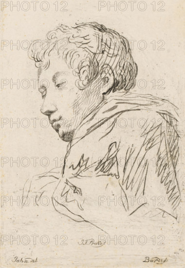 Portrait of the sculptor JF Prokof, print, Sketchy portrait bust of the sculptor JF Prokof.,