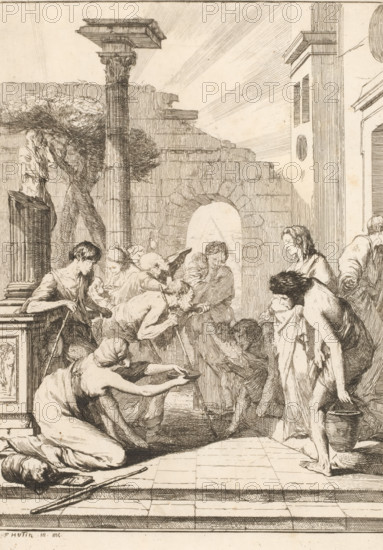 Giving the Thirsty Drink, The Seven Works of Mercy, print, Part of a series of seven works of mercy