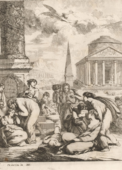 Visiting the Sick, The Seven Works of Mercy, print, Part of a series of seven works of mercy with
