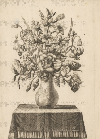 Flowers in vase depicting Saint Christopher with the Christ Child, print, Series number, 51,