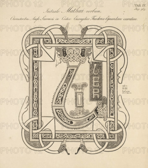 Initiale Mathaei verbum, characteribus Anglo-Saxonicis in codice evangelico Theoderico-Egmundano