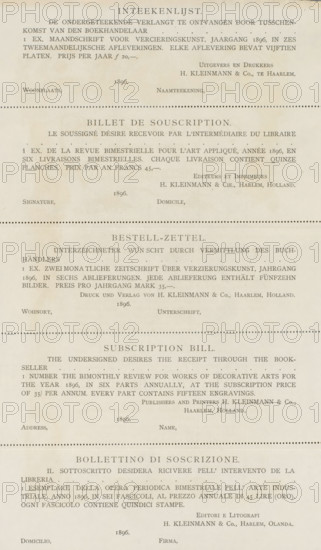 Subscription list for the prospectus of the Journal of Decorative Art, text sheet, prospectus,