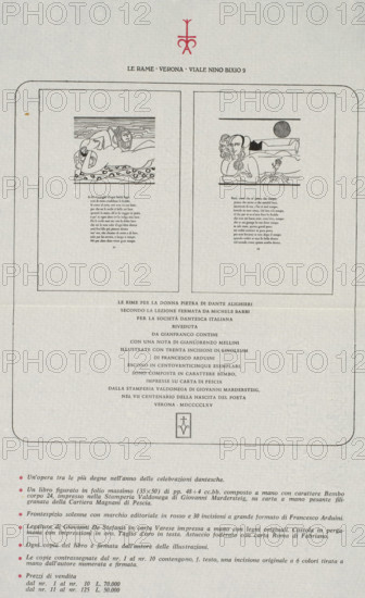Prospectus for: Dante Alighieri, Le rime per la donna Pietra, 1965, photomechanical print,