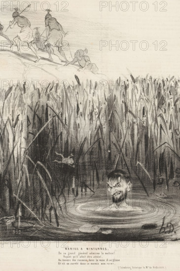 Marius a Minturnes, Marius hides in a swamp from Roman soldiers, Caricatures of ancient figures,