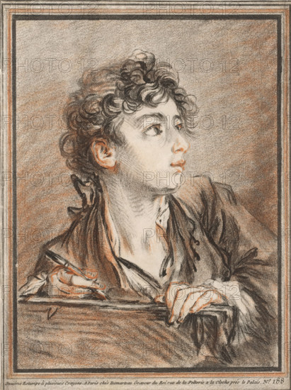 The young draftsman, print, A young draftsman looks out of frame to the right. His left hand rests