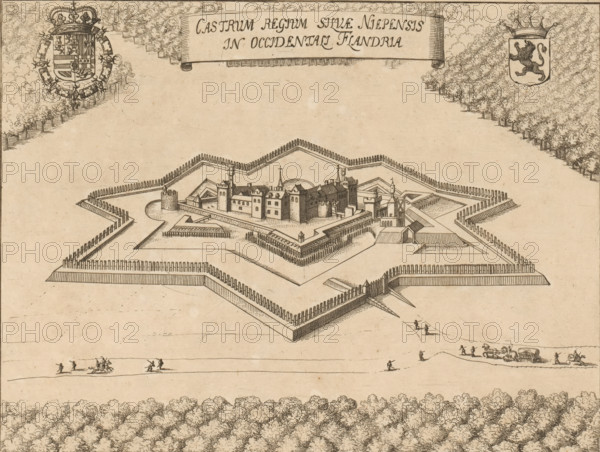 Burcht ter Walle in the Niepebos, Castrum Regium Silvae Niepensis in Occidentali Flandria, print,