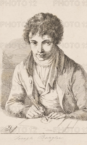 Self-portrait as a draftsman, print, Self-portrait of the artist Joseph Bergler sitting at a table