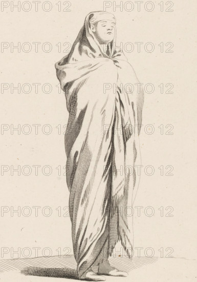 Standing figure with draped cloak, Collection of various dramatized poses, Recueil de Differentes