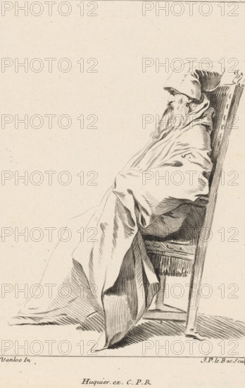 Seated figure, to the left, Collection of various dramatized poses, Recueil de Differentes charges