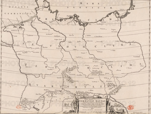 Historical map of Germany, Claudii Ptolemaei tabula Germaniae Magnae, print, map, history print,