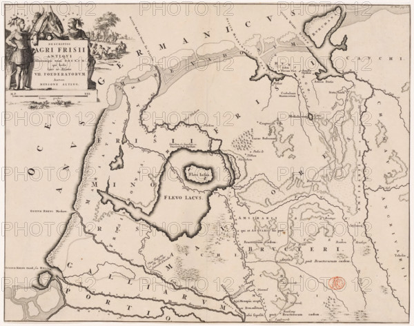 Descriptio agri Frisii Antiqui, Historical map of the Netherlands with the territories of the