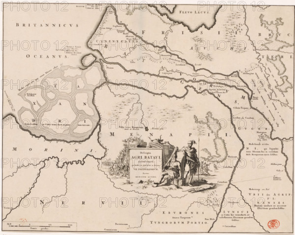 Historical map of the Netherlands with the territories of the Batavians and Frisians, Descriptio
