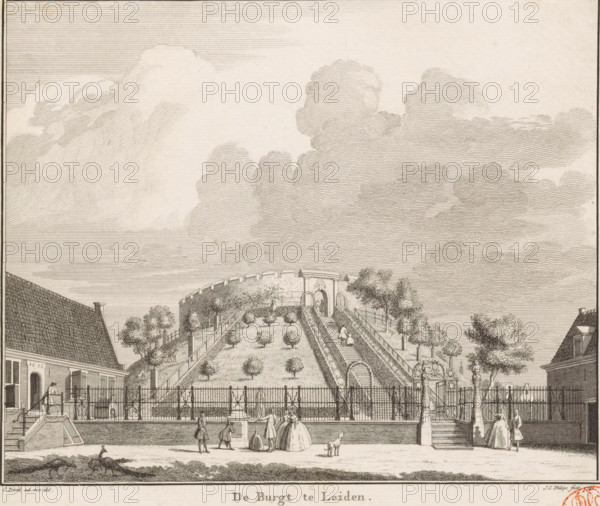 The castle at Leiden, View of the castle of Leiden, print, book illustration, with several figures