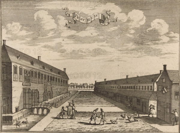 Plague House, View of the Plague House in Leiden, print, book illustration, View of part of the